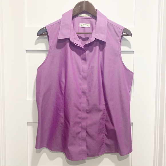 Orvis Wrinkle Free Cotton Button Up Sleeveless Top - Picture 1 of 9